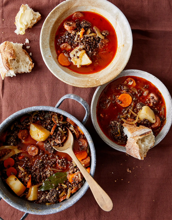 Lentils with chorizo and potatoes