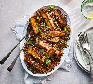 Lentils with soy & ginger tofu