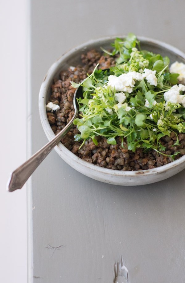 Lentils with wine-glazed vegetables