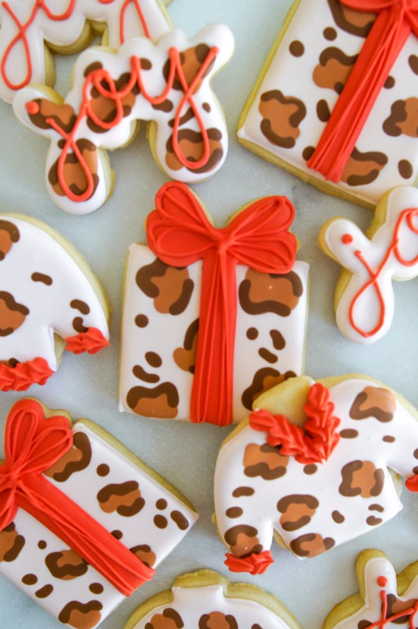 Leopard print decorated Christmas cookies