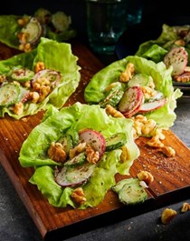 Lettuce cups with cucumbers and yogurt sumac dressing