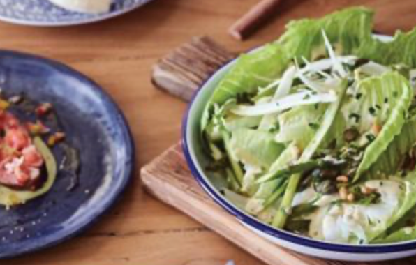 Lettuce, fennel and asparagus salad with capers and Caesar dressing [German Sanchez]
