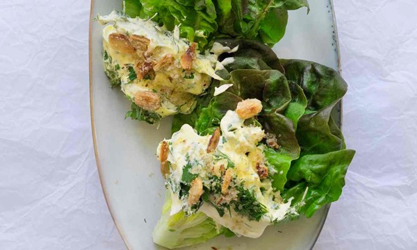 Lettuce, herb mayonnaise and smoked salted almonds