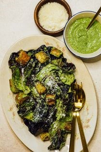 Lettuce with avocado Caesar dressing