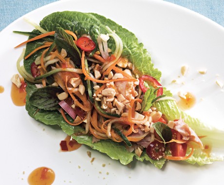 Lettuce wraps with smoked trout