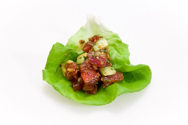 Lettuce wraps with tuna and avocado poke