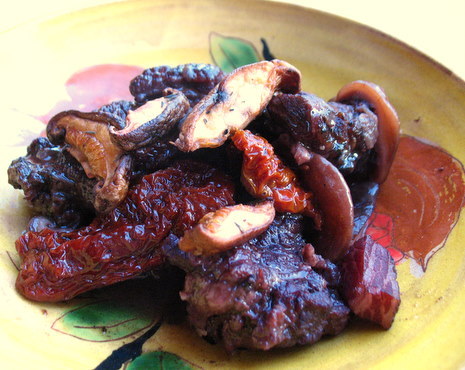 Light and bright beef stew with shiitake crisps