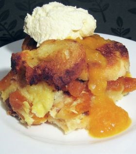 Light apricot bread and butter pudding