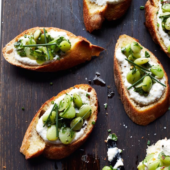 Lima bean and ricotta crostini