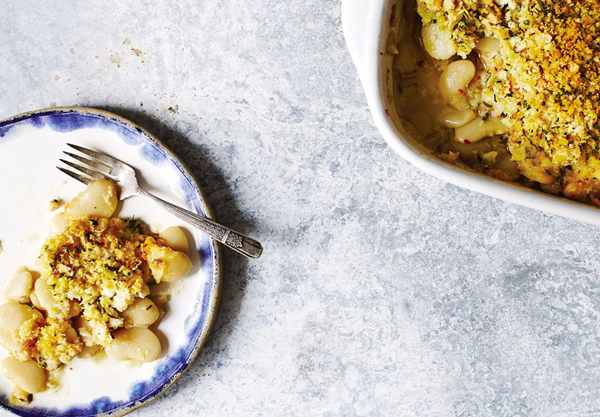 Lima bean gratin with herbed bread crumbs