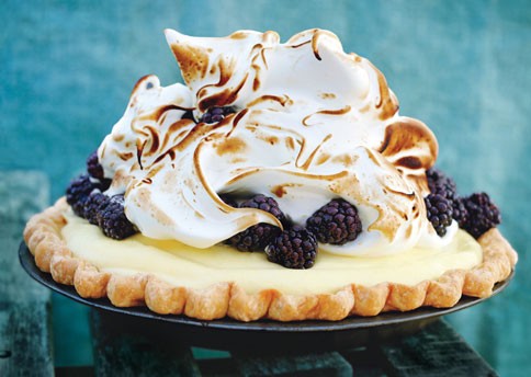 Lime & blackberry Italian meringue pie