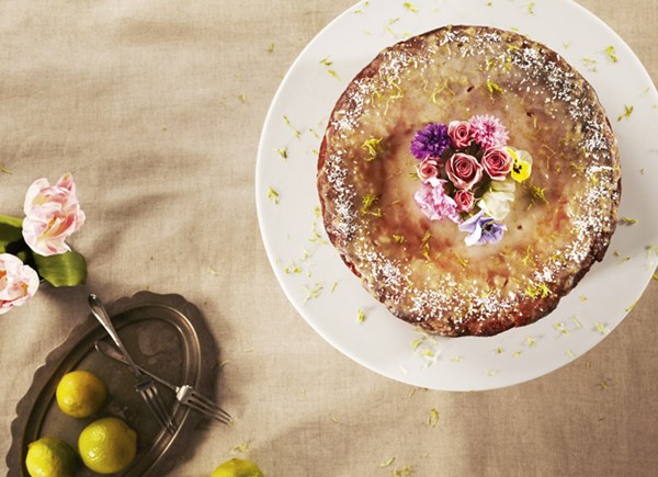 Lime and almond cake with orange blossom syrup