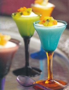 Lime and mango mousse with exotic fruit salad