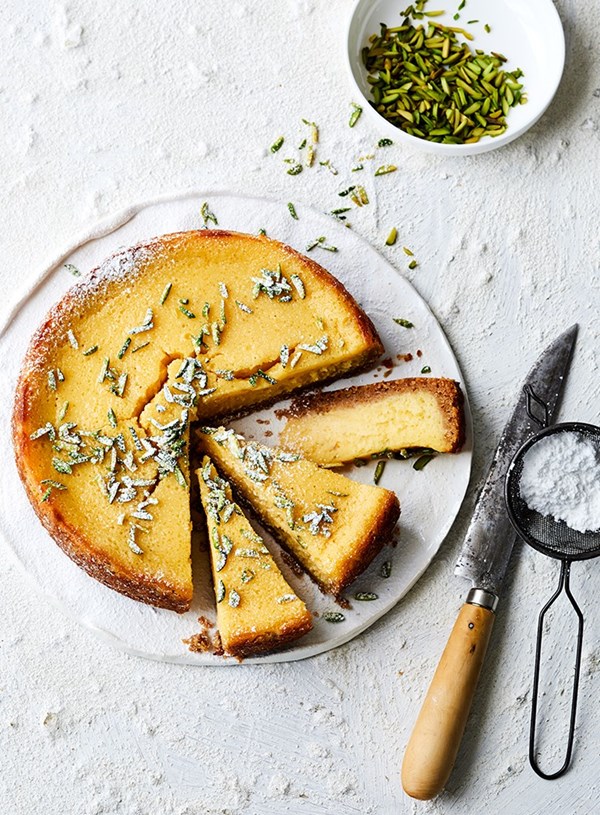 Lime and pistachio tart