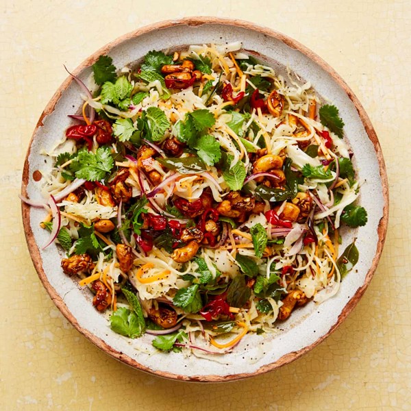 Lime and poppy seed slaw with curry leaf oil