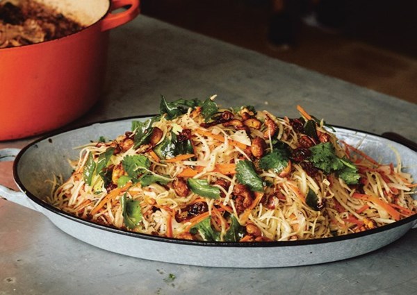 Lime and poppy seed slaw with curry leaf oil 