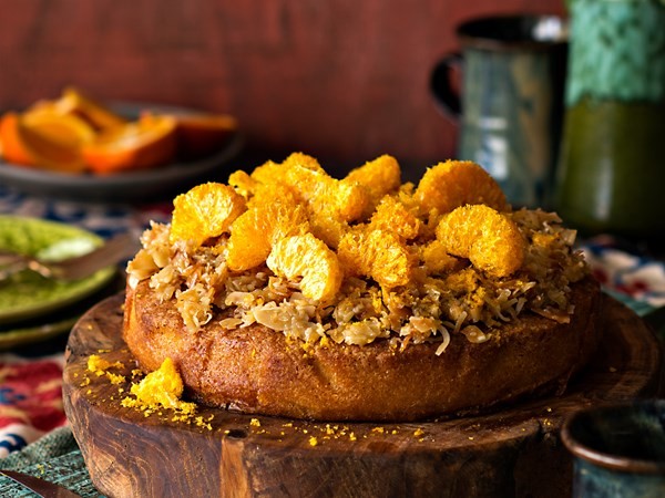 Lime, caramel & toasted coconut cake