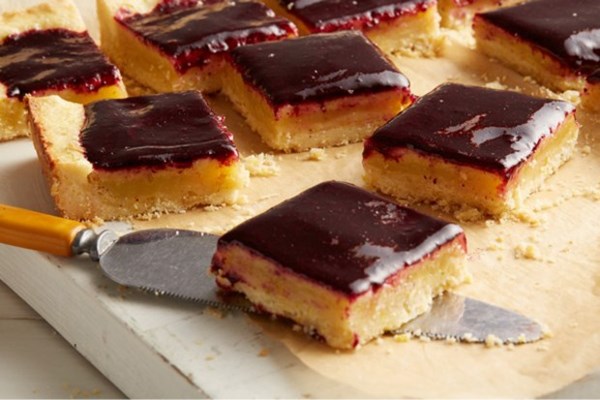 Lime cornmeal bars with blueberry glaze 