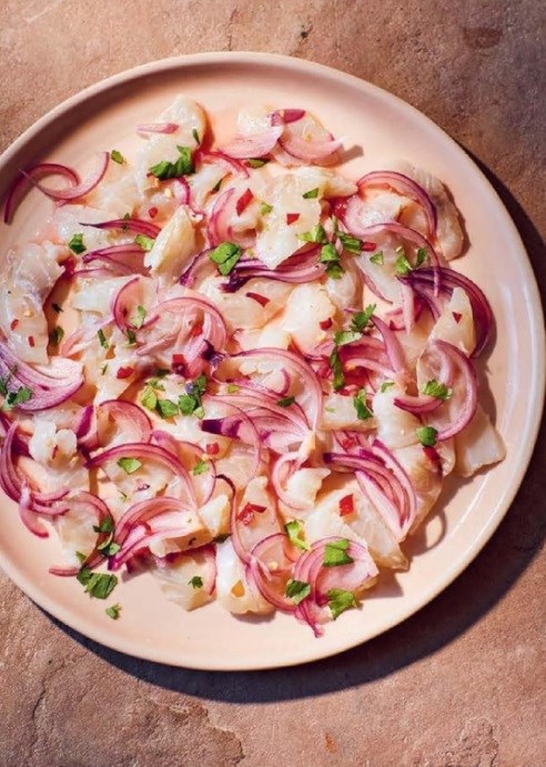 Lime-cured fish with chilli padi and pink onions