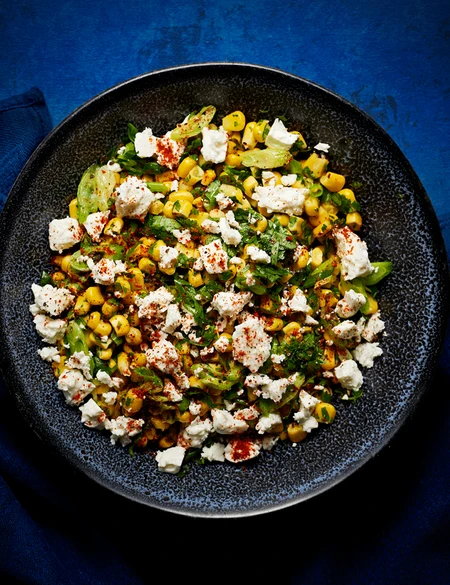 Lime, feta and coriander sweetcorn