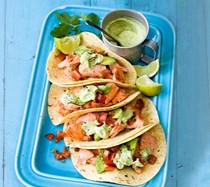 Lime grilled salmon tacos with avocado cream