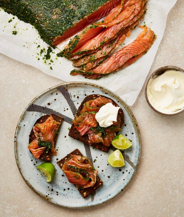 Lime leaf-cured 'gravadlax'