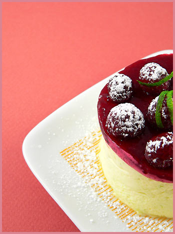 Lime mousse with raspberries