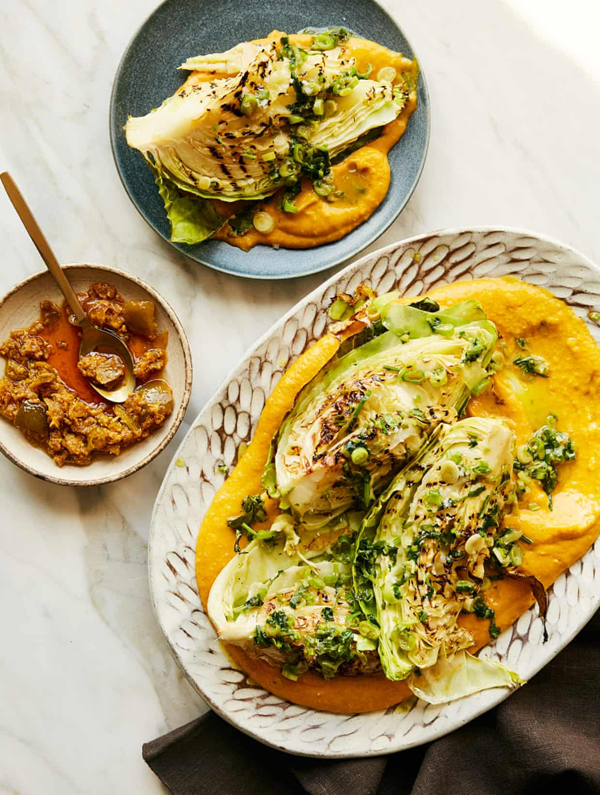 Lime pickle pumpkin curry with spiced hispi
