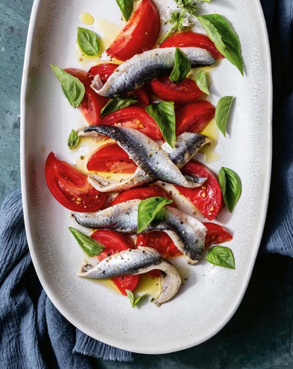 Lime-pickled anchovies, aka "California boquerones"