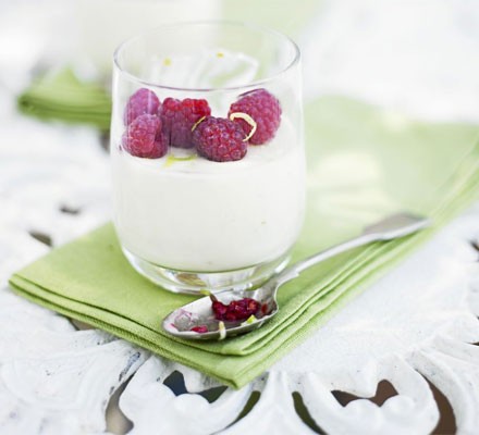 Lime possets with raspberries