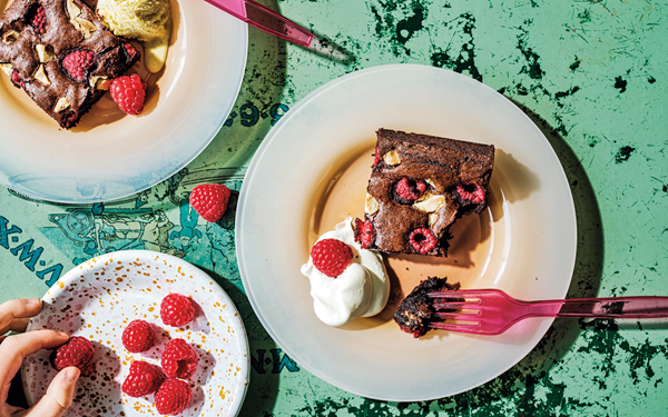 Lime, raspberry and white chocolate brownies