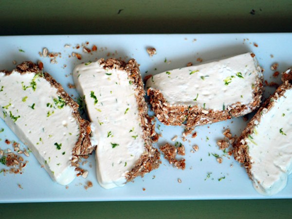 Lime semifreddo with pretzel crust
