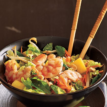 Lime shrimp salad with bean sprouts and Thai basil
