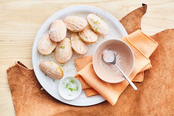 Lime sugar madeleines with grapefruit icing
