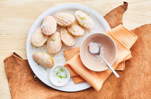 Lime sugar madeleines with grapefruit icing