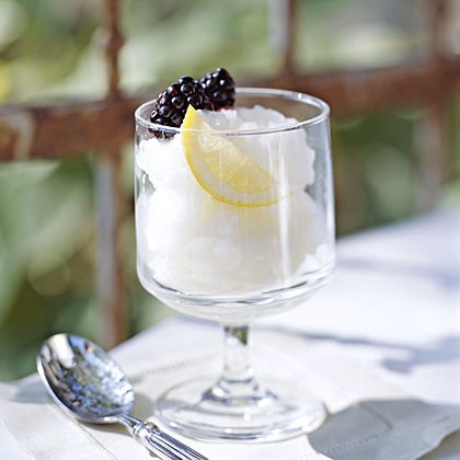 Limoncello-mint sorbet with fresh blackberries