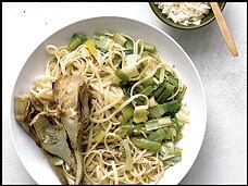 Linguine with artichokes and leeks