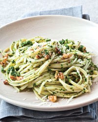 Linguine with broccoli rabe-walnut pesto