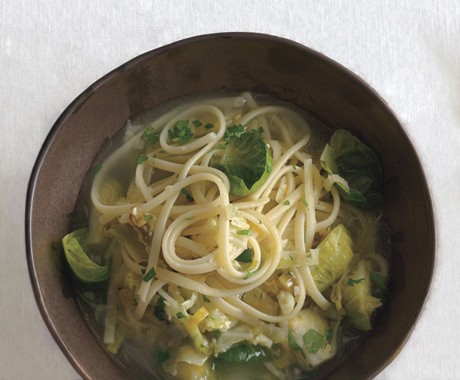 Linguine with Brussels sprouts barigoule