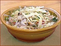 Linguine with clam sauce and vegetables