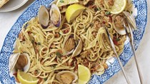 Linguine with clams, bacon, and tarragon