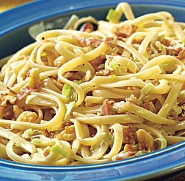 Linguine with leeks, prosciutto & lemon