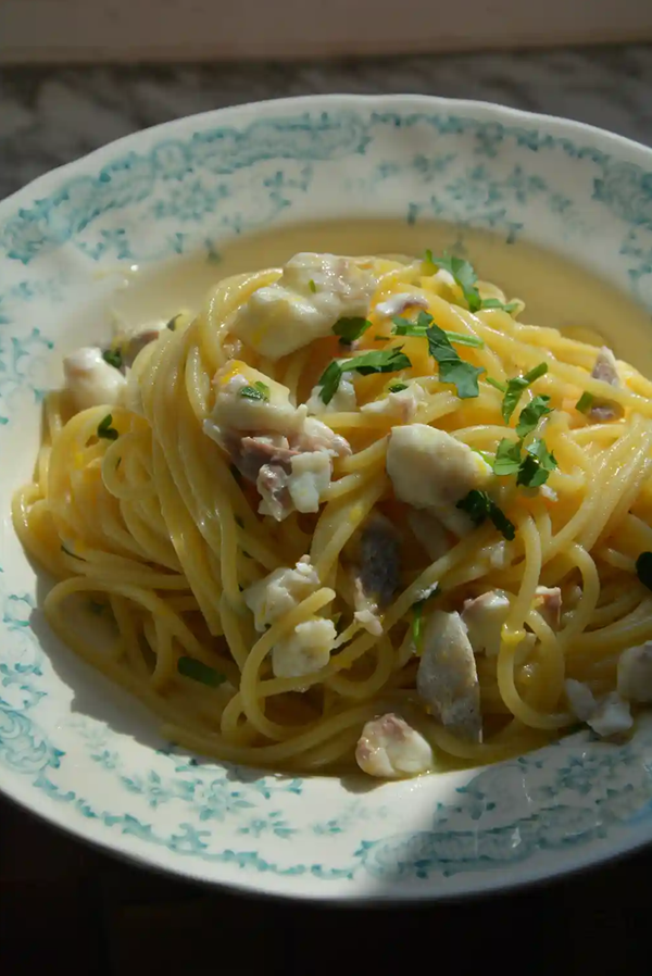 Linguine with white fish and citrus