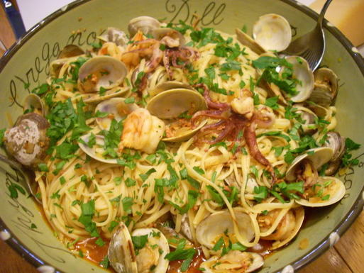 Linguini with chorizo, clams, shrimp and calamari