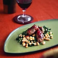 Linguisa sausages with white beans, silverbeet & tomato chilli jam