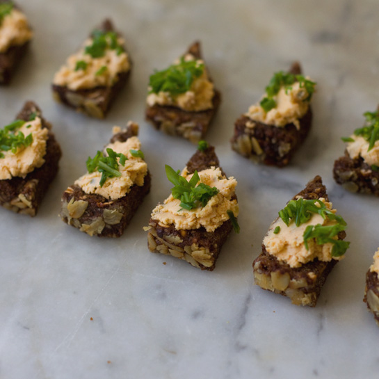 Liptauer cheese crostini