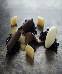 Liquid pineapple with soft chocolate and pineapple sorbet