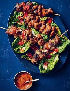 Liquorice and almond chicken satay