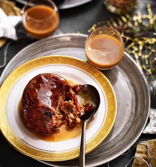 Little Christmas puddings with spiced toffee sauce