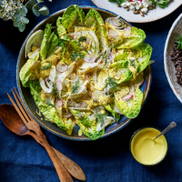 Little gem, fennel and radish salad with cashew and mustard cream 